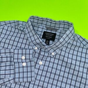 Nordstrom Mens Shop Tech-Smart Regular Fit Plaid Button Down Shirt Blue XL
